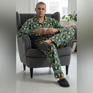 MeUndies Men’s Green Pizza Fair Isle  Pajama Set Size 2X rare pepperoni pizza pj